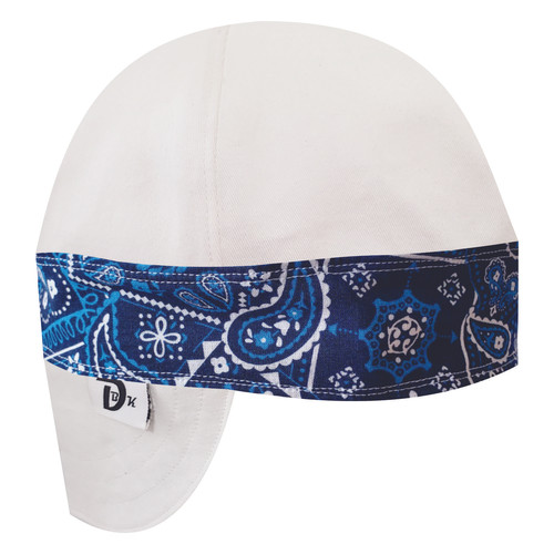 White Poplin Blue Bandana (Dark) Welding Cap DBK Welding Caps