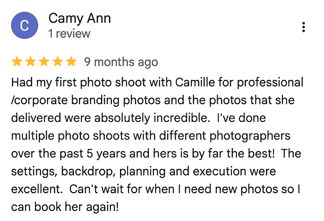 Camille Adriane Photography Reviews from past brand and lifestyle photography sessions