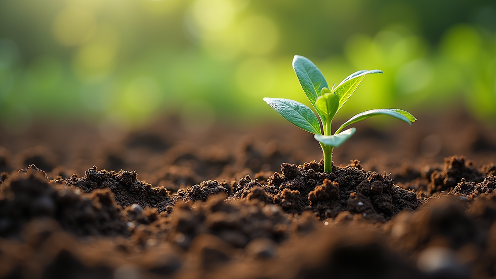 Close-up view of a healthy soil layer enriched with organic matter