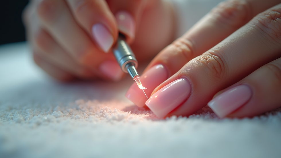 Close-up view of a gel nail fill in progress at a nail salon