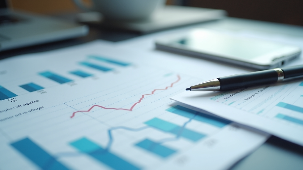 Eye-level view of a financial report with graphs and charts