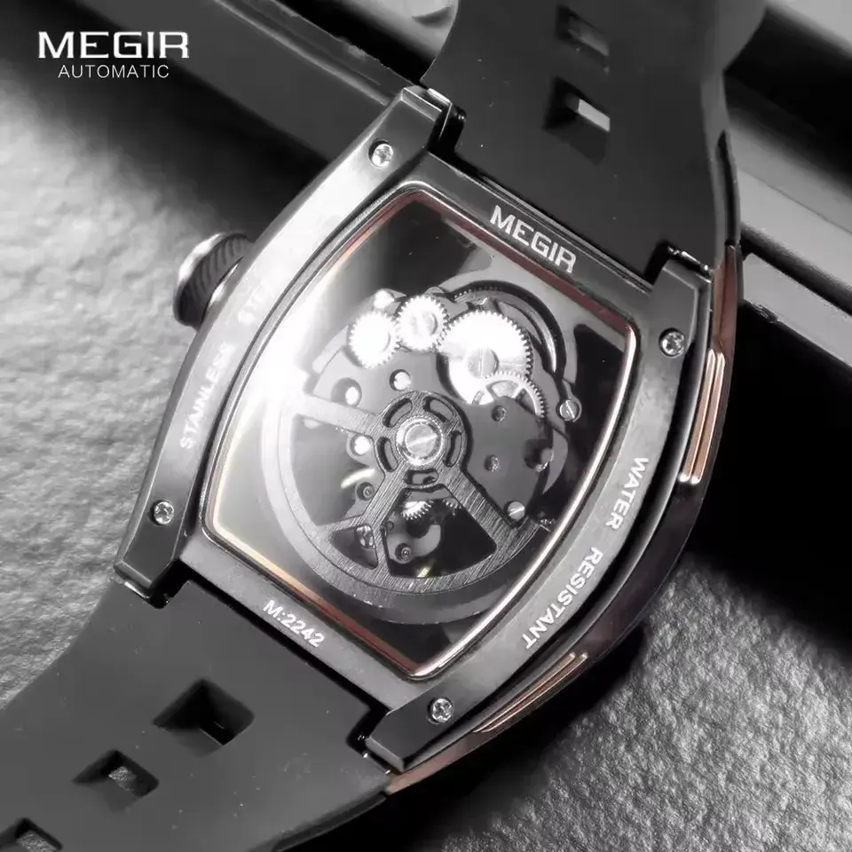 Thumbnail: MEGIR Skeleton Black Automatic Watch