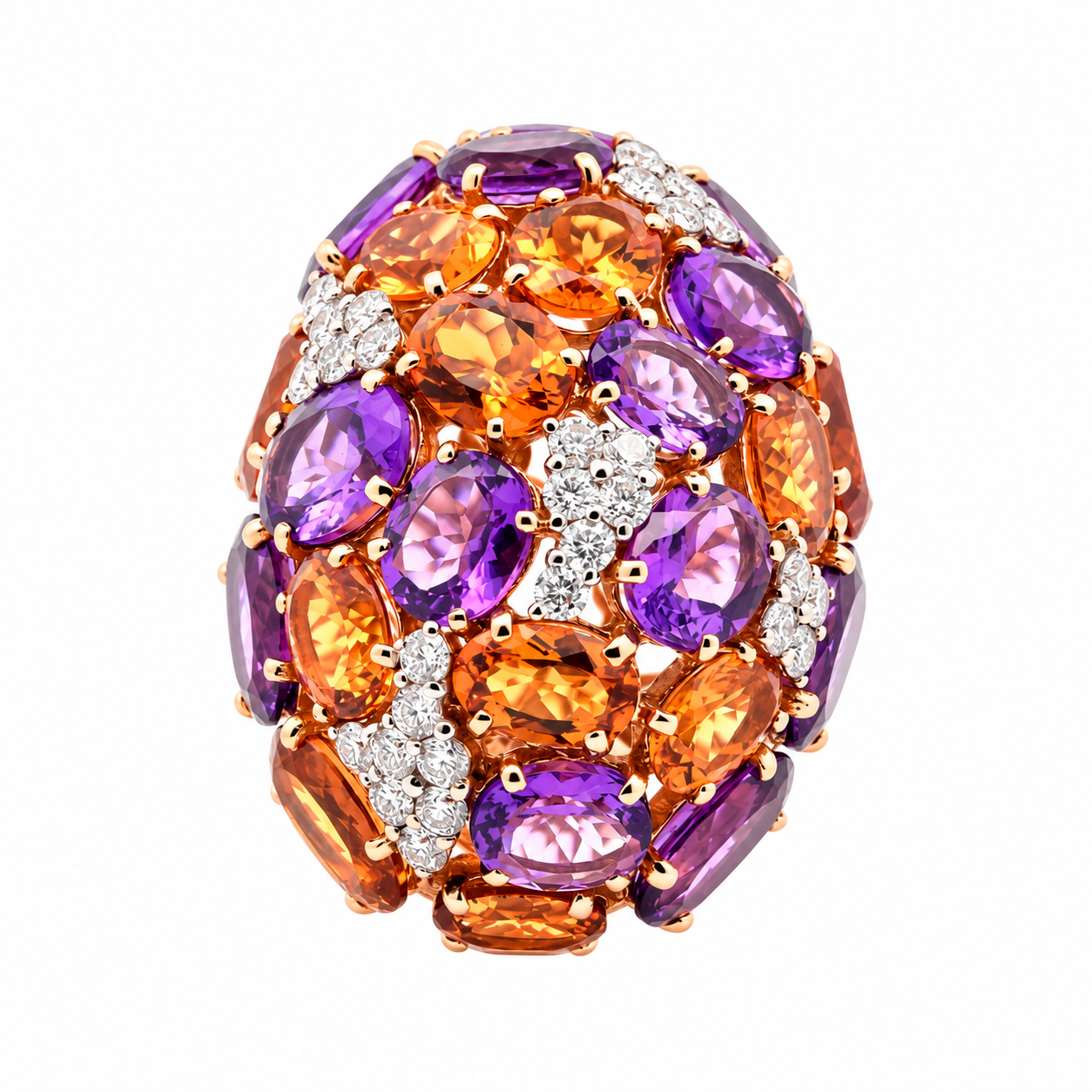 18ct Rose Gold Citrine Amethyst Diamond Dress Ring