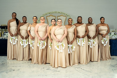 Bridesmaids in champagne gowns at Pine Top Farms, Talladega AL