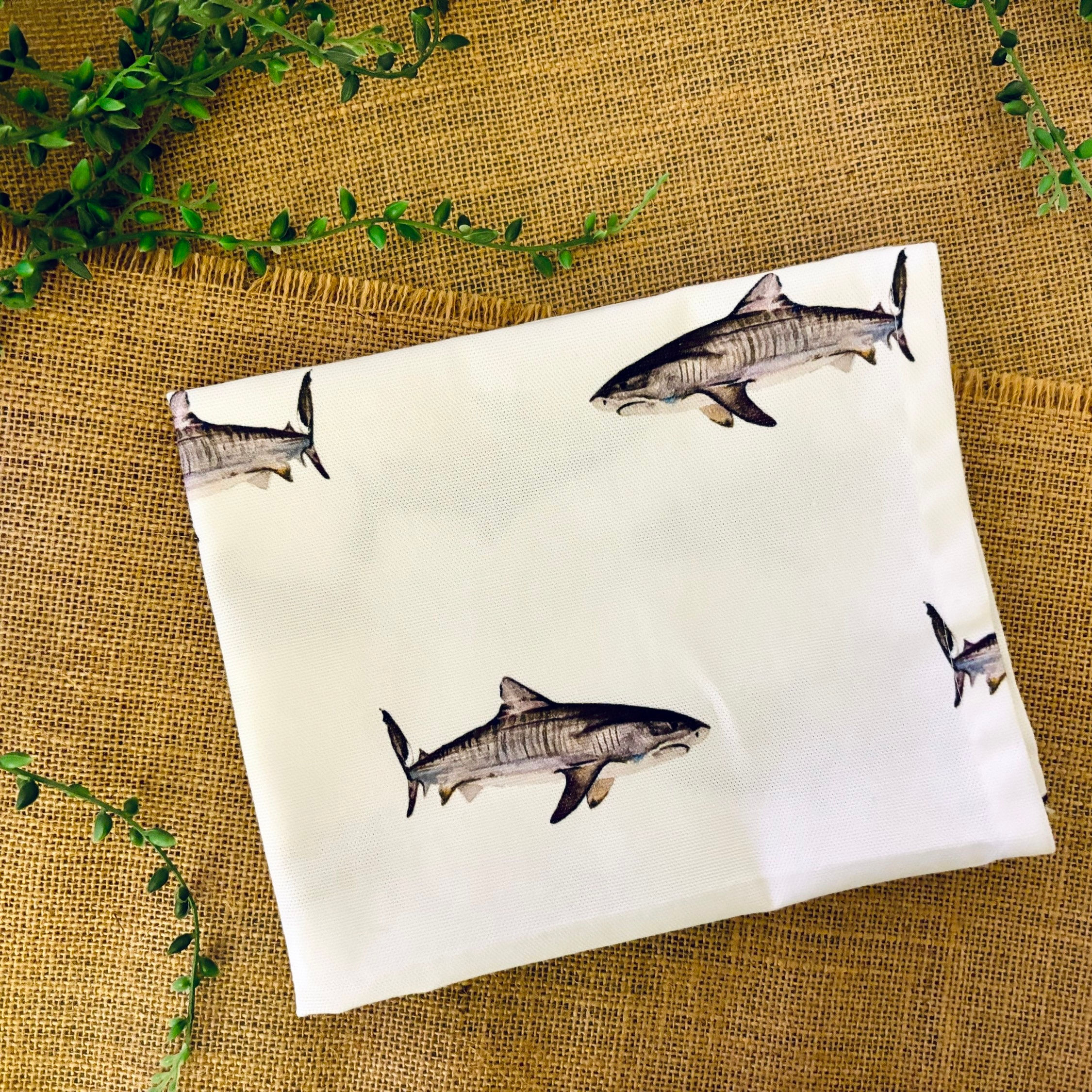 Sharks coastal tea towel