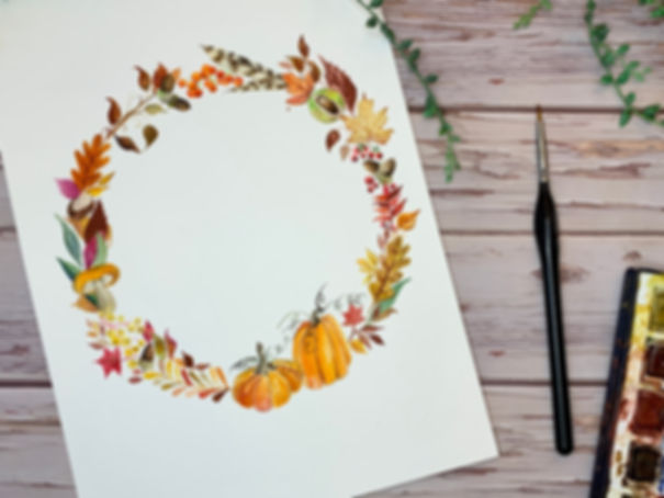 Original Autumn Wreath Watercolour Painting