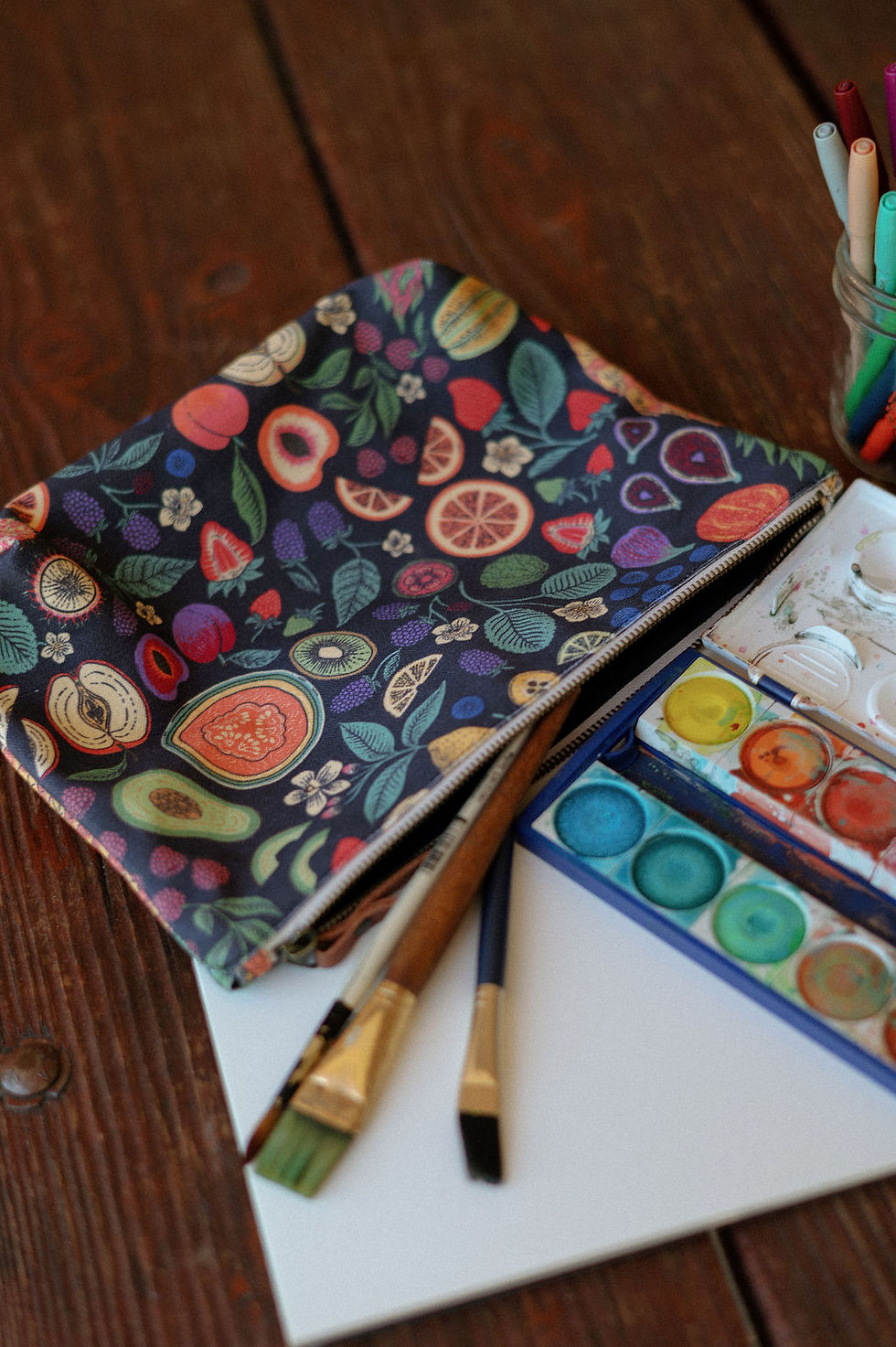 Thumbnail: Organic Cotton Zipper Pouch - Midnight Fruit