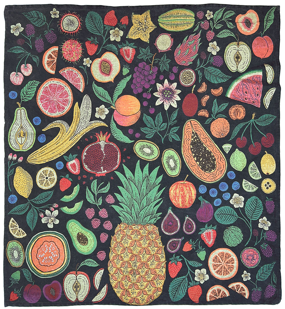 Organic Cotton Tea Towel - Midnight Fruit