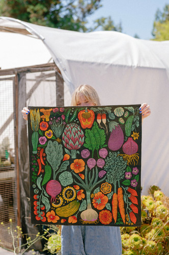 Organic Cotton Tea Towel - Midnight Veggie | lili-arnold-studios