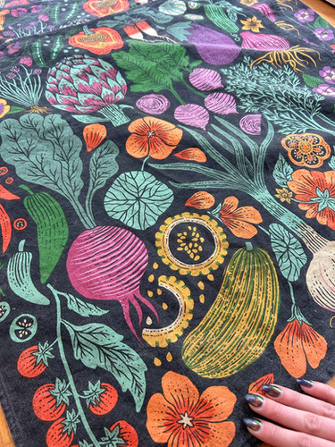 Organic Cotton Tea Towel - Midnight Veggie | lili-arnold-studios