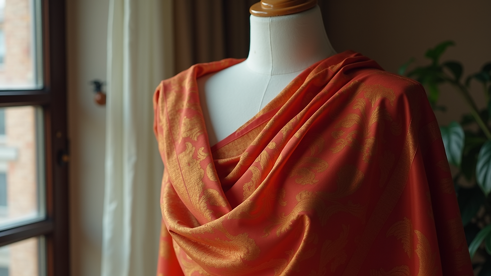 Eye-level view of a traditional Indian saree draped on a mannequin