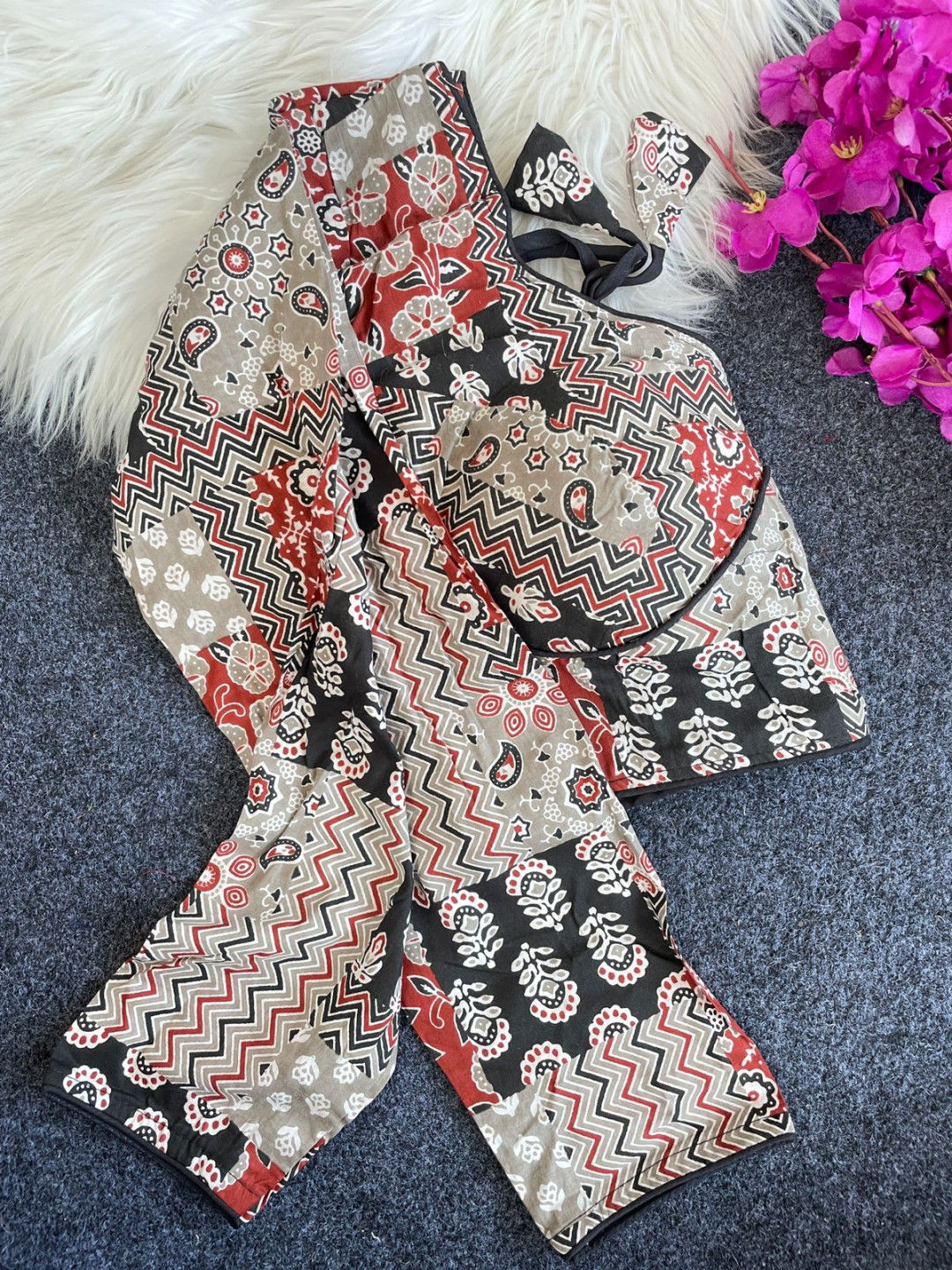 Multi ajrakh printed cotton readymade blouse