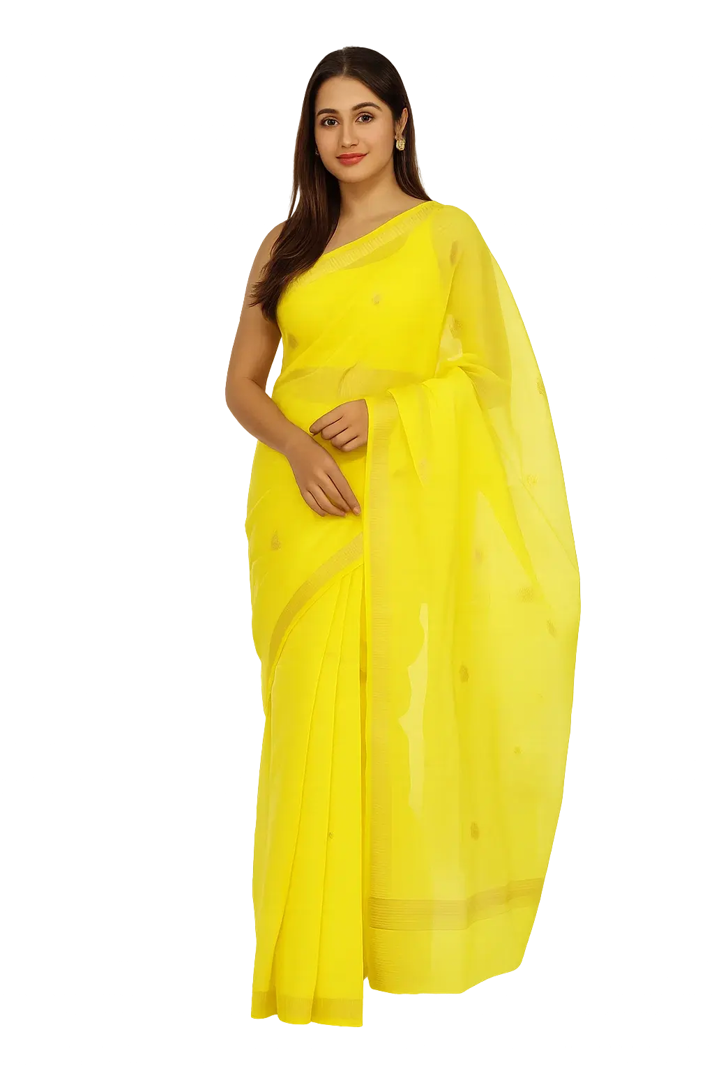 Chanderi Silk Sarees | Chanderi Silk Sarees - Lemon Yellow Pure Chanderi Hand...