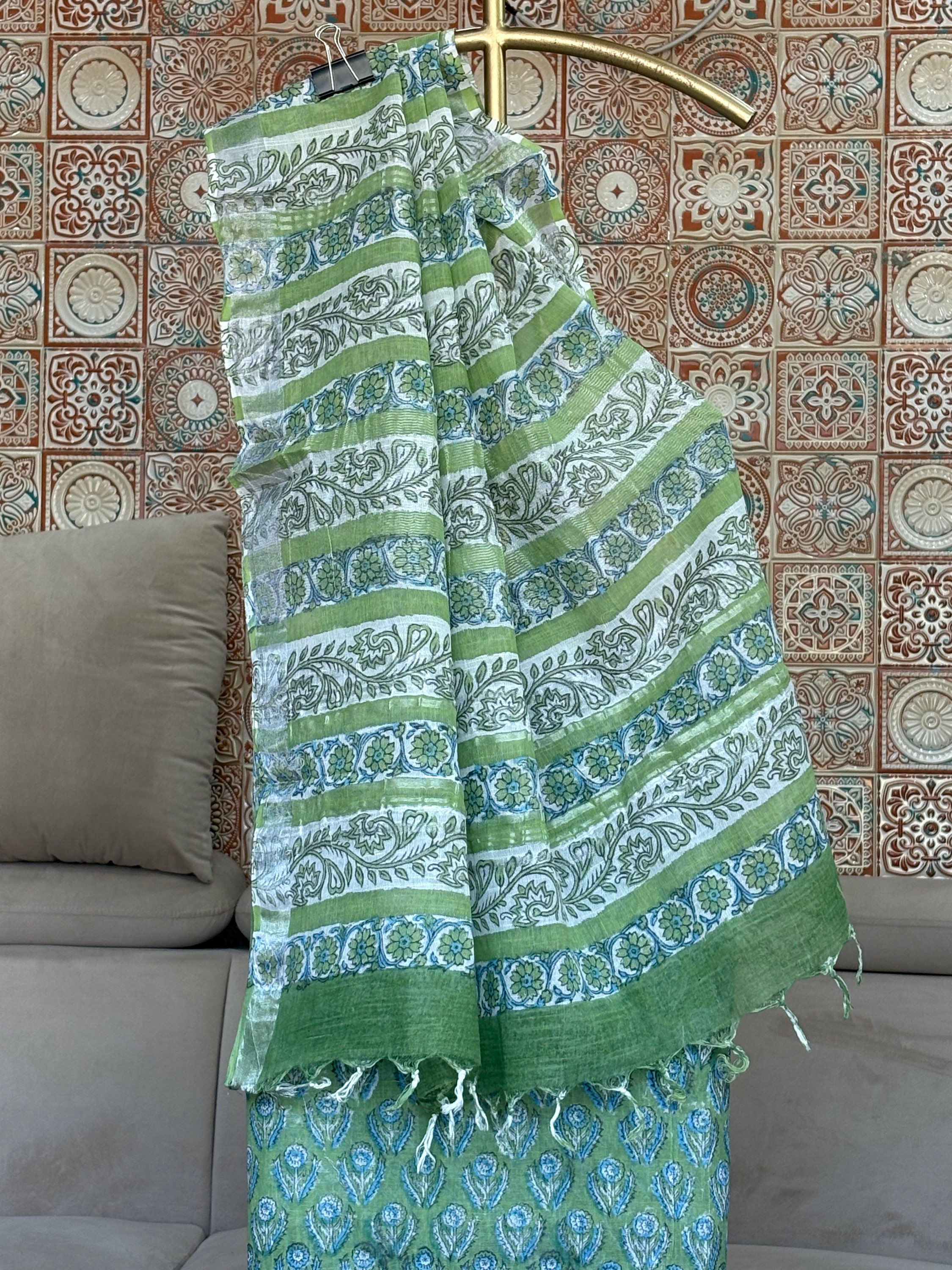 Linen Sarees | Linen Sarees - Green Linen Saree’S Designer | Premium