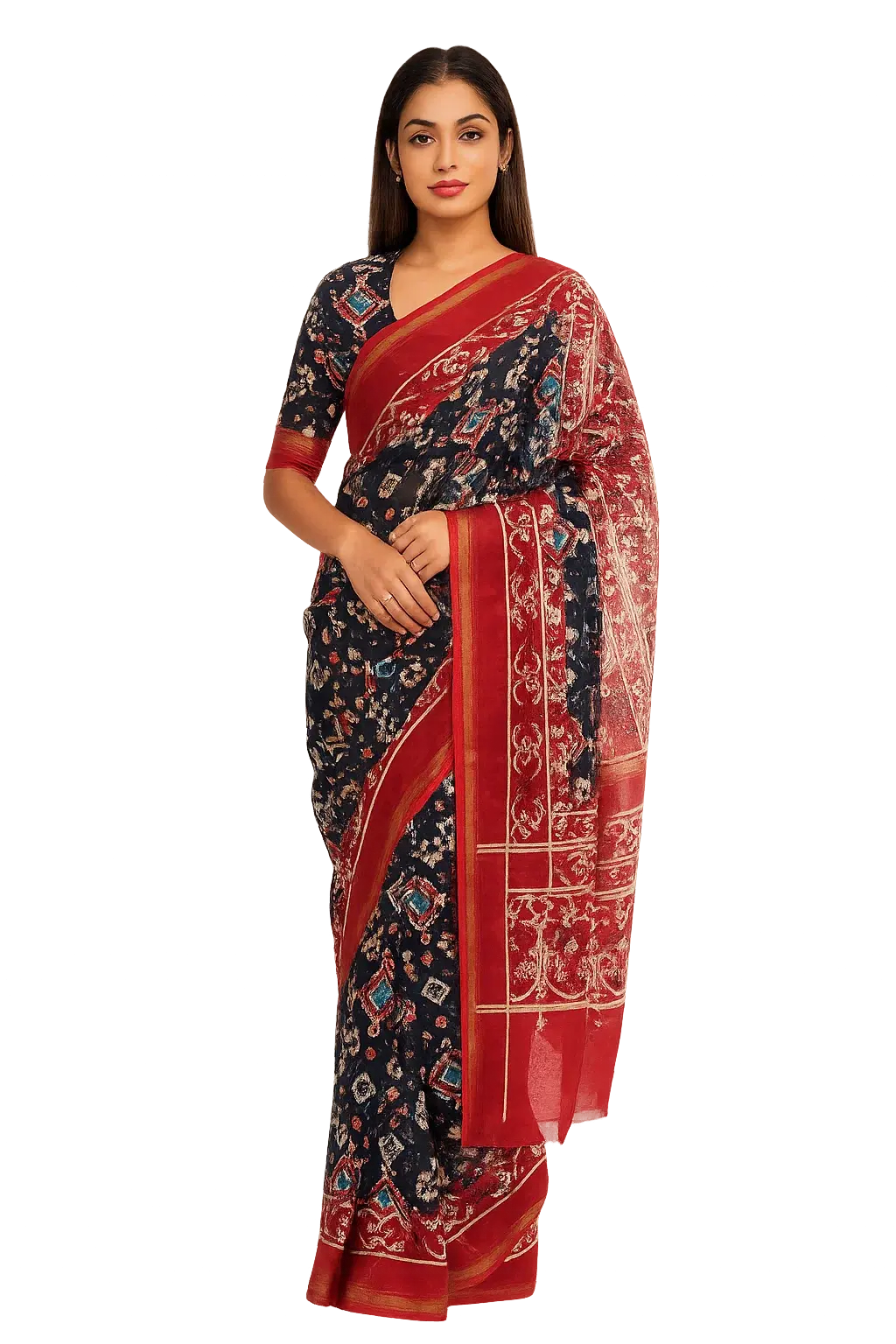 Hand-Painted Chanderi Saree | Red | Office & Daily Wear | saree for women