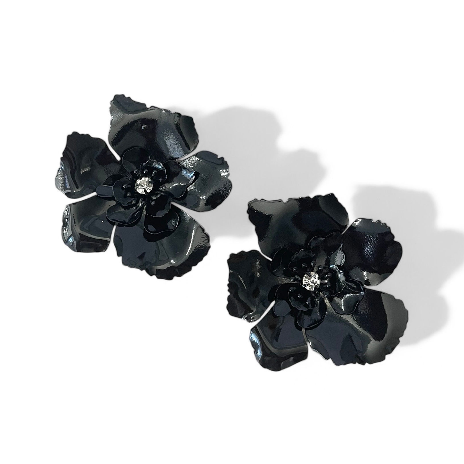 Large Black Flower Earrings