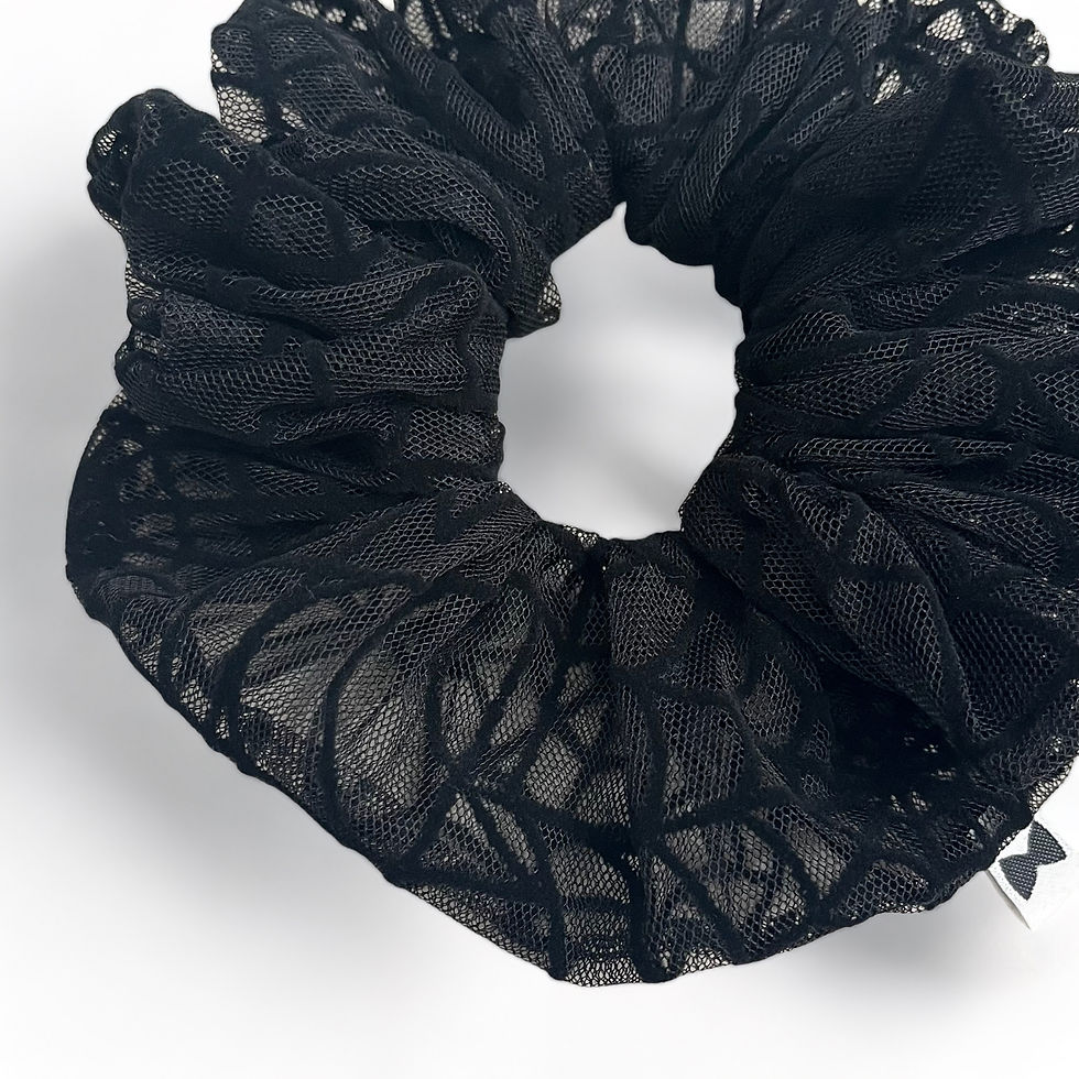 Thumbnail: Black Flocked Spiderweb Tulle Scrunchie | 2 Sizes