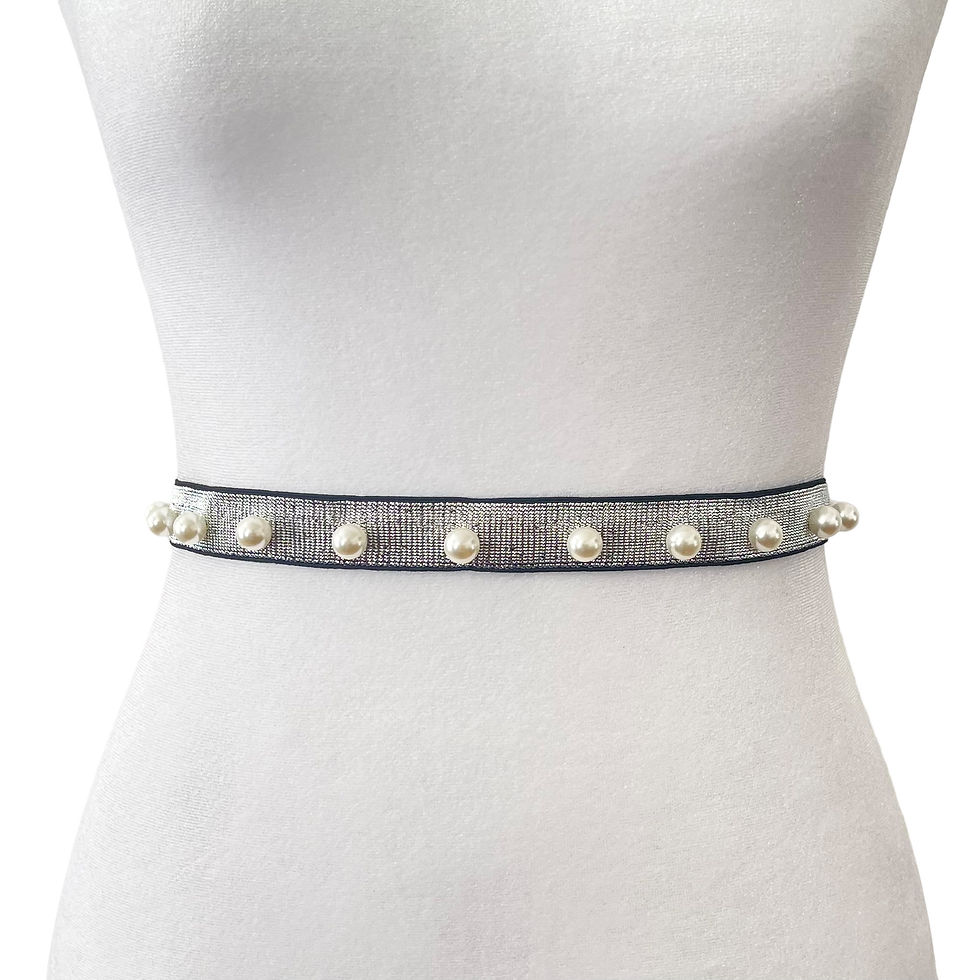 Thumbnail: Silver Metallic Elastic Belt with Pearls | Beaded Belt | Bridal Belt | Formal Belt
