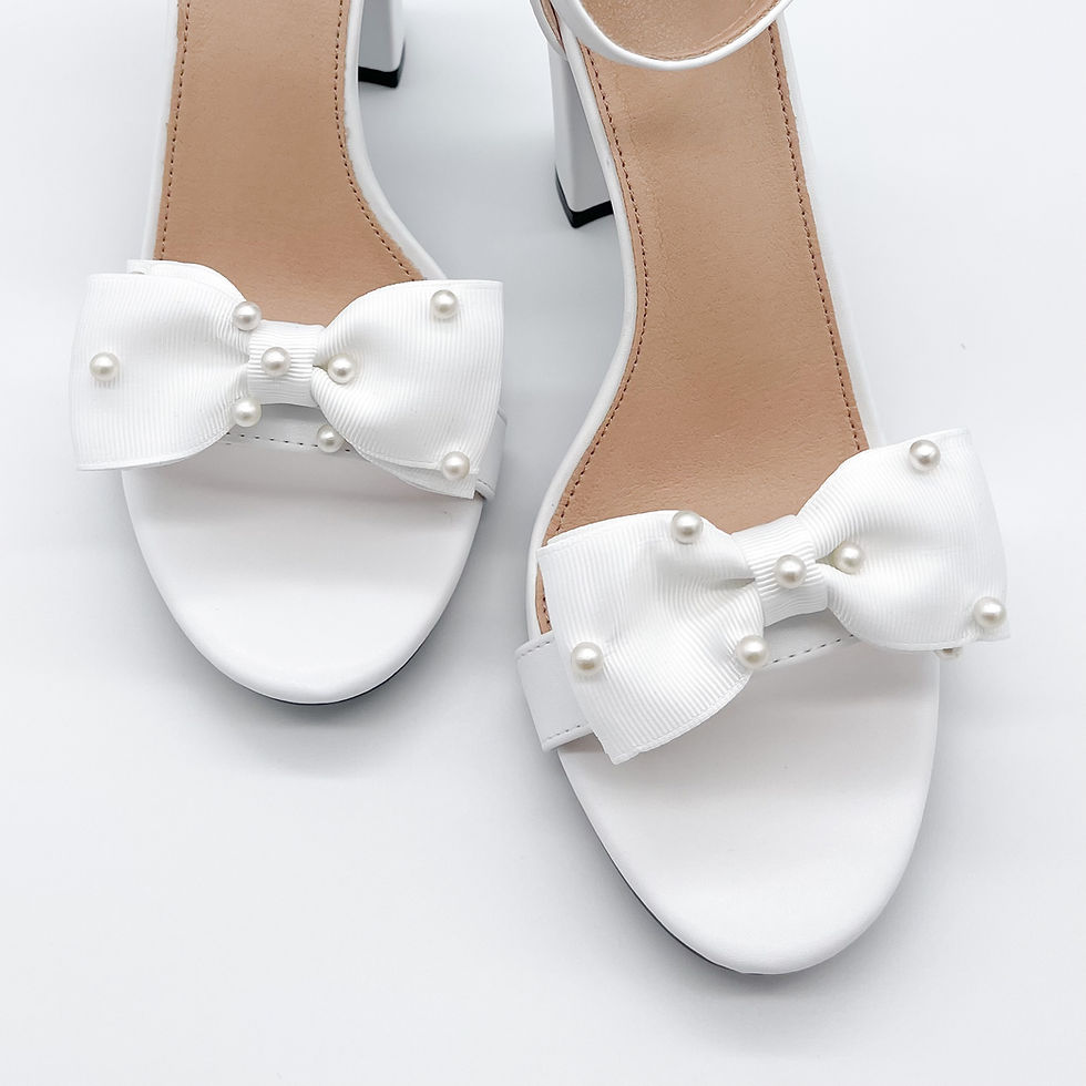 White Pearl Bow Shoe Clips