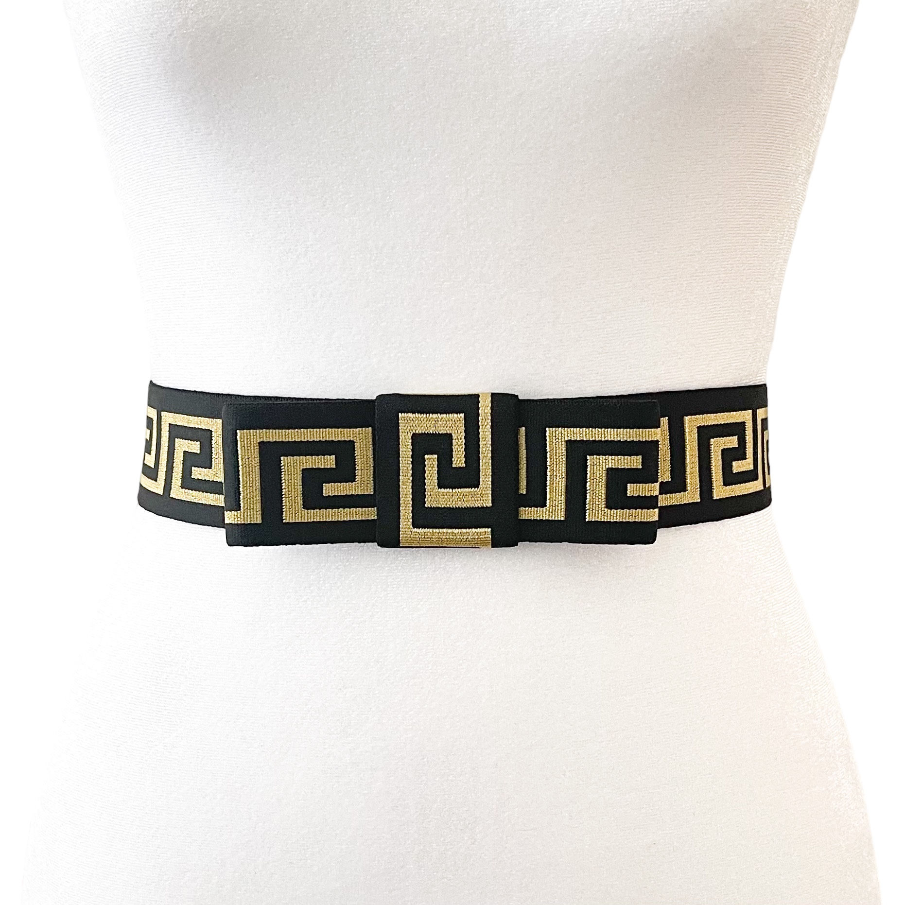 Greek Key Elastic Bow Belt