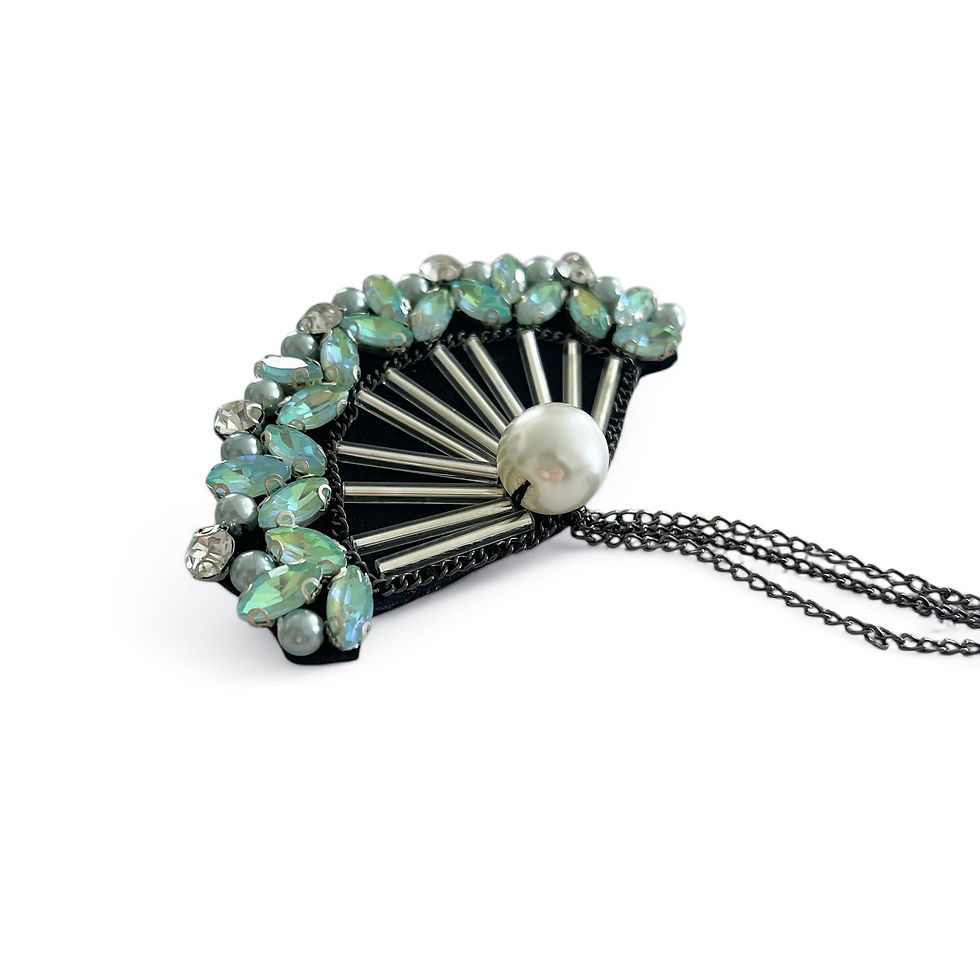 Thumbnail: Jewel pearl fan brooch vintage designer melissa velia