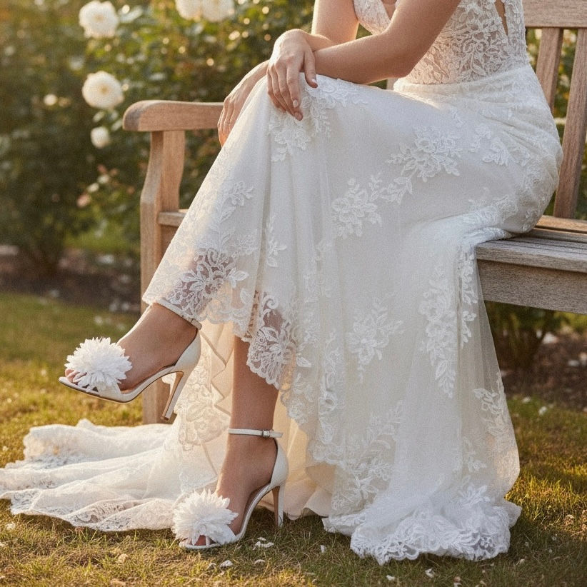 White Big Flower Shoe Clips | Bridal Shoes | Wedding | Floral Heels | Designer Shoes