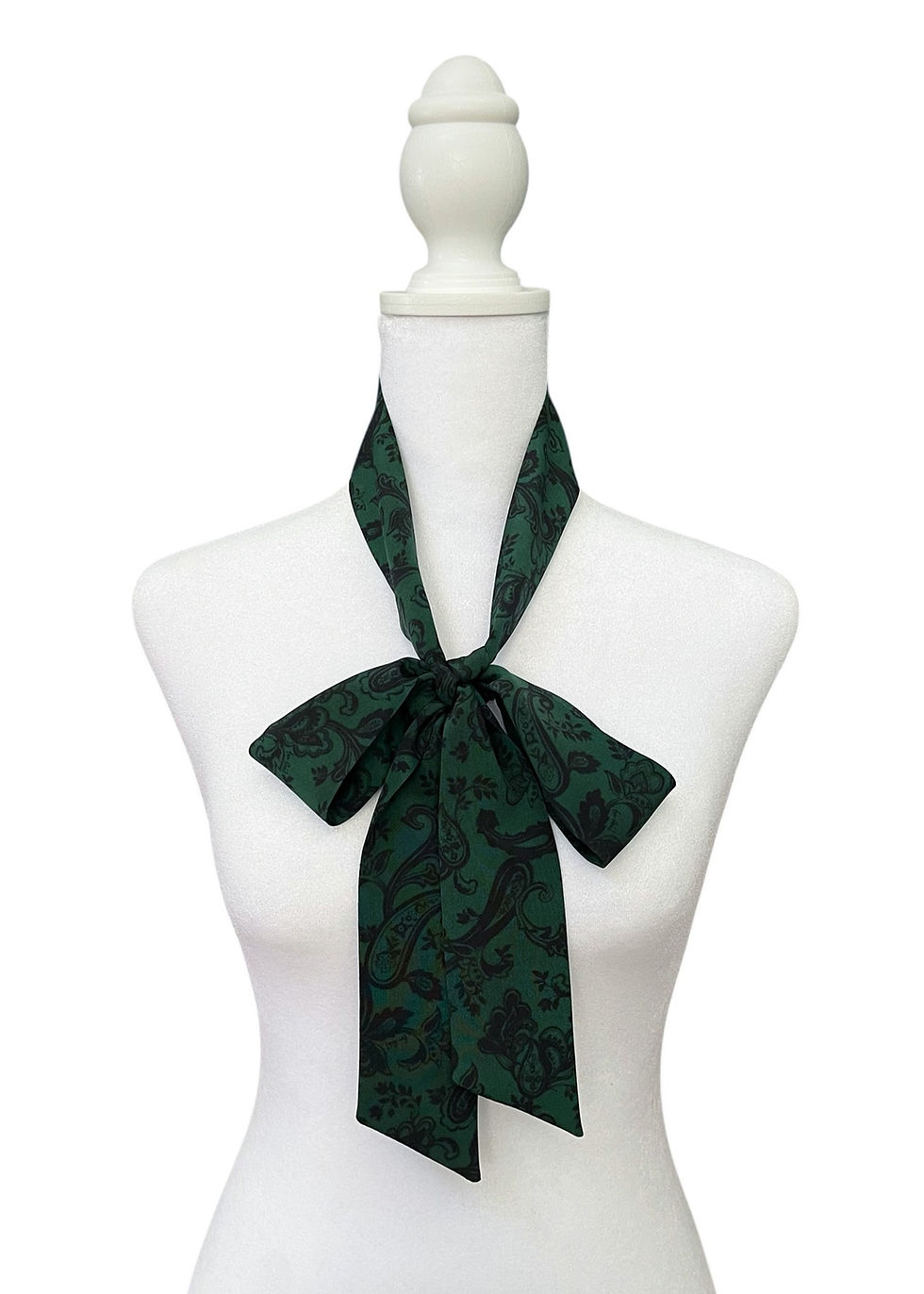 Thumbnail: Green Paisley Silk Bow Scarf | Classic | 2" Wide | Pussy Bow | Neck Scarf | Hair Tie | Head Scarf | Gift for her | Designer S