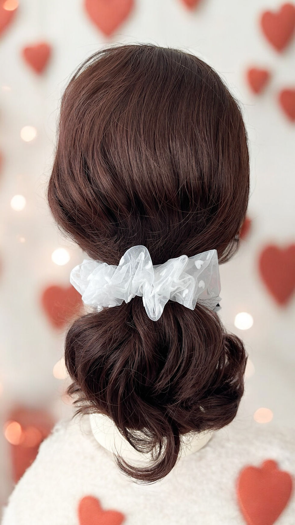 Thumbnail: White Hearts Tulle Scrunchies | 2 Sizes
