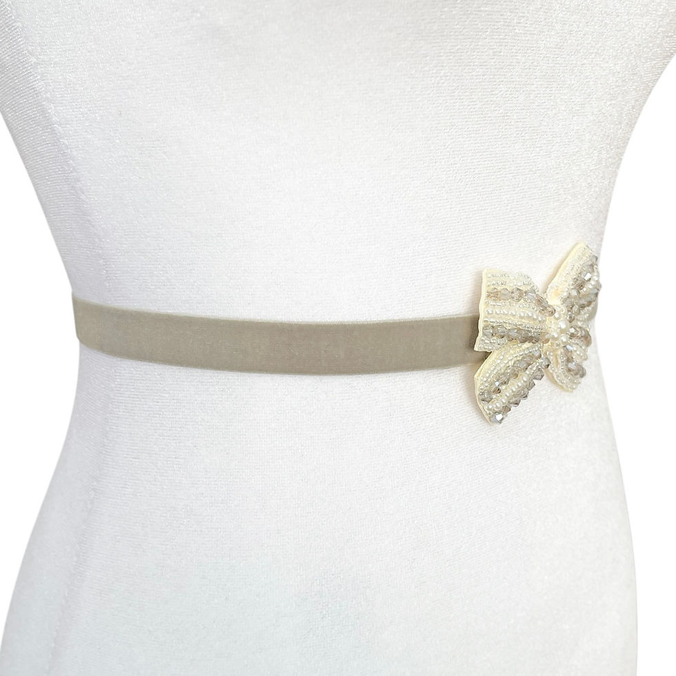Thumbnail: Little Beaded Bow Belt | 3 Colors | Elastic Velvet Belt | Dainty Belt | Formal | Dressy