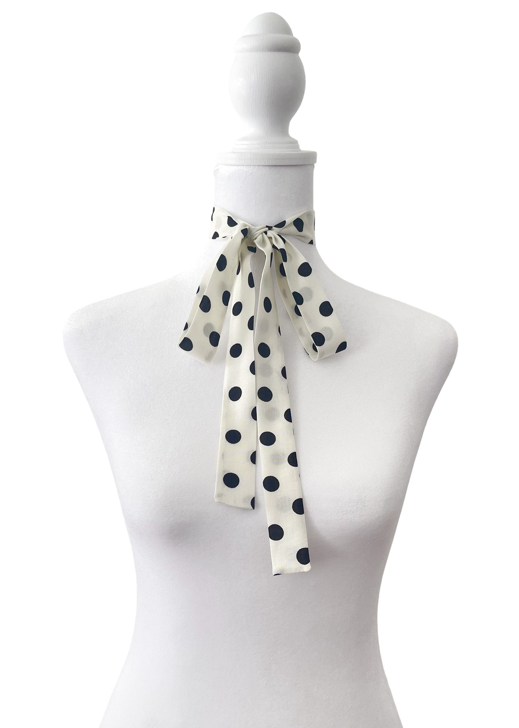 Cream and Black Polka Dot Bow Scarf | Skinny