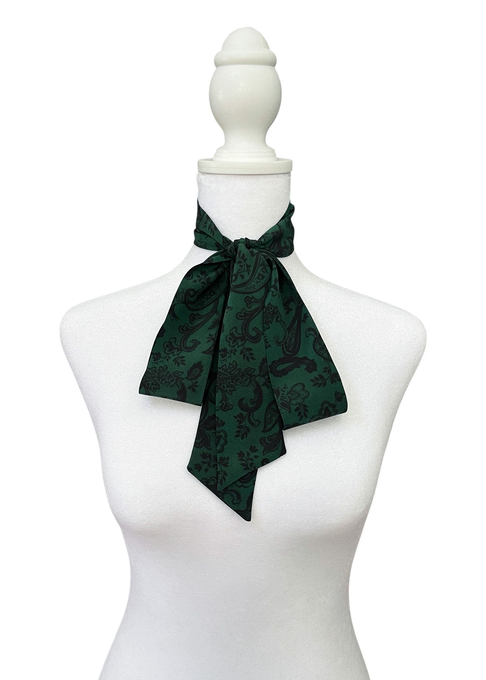 Green Paisley Silk Bow Scarf | Classic | 2" Wide | Pussy Bow | Neck Scarf | Hair Tie | Head Scarf | Gift for her | Designer S