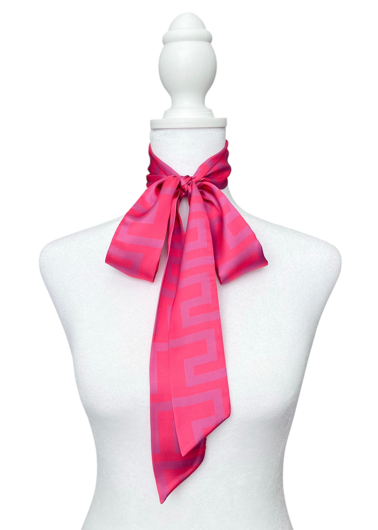 Hot Pink and Lavender Greek Key Bow Scarf | Classic | 2" Wide | Pussy Bow | Neck Scarf | Hair Tie | Head Scarf