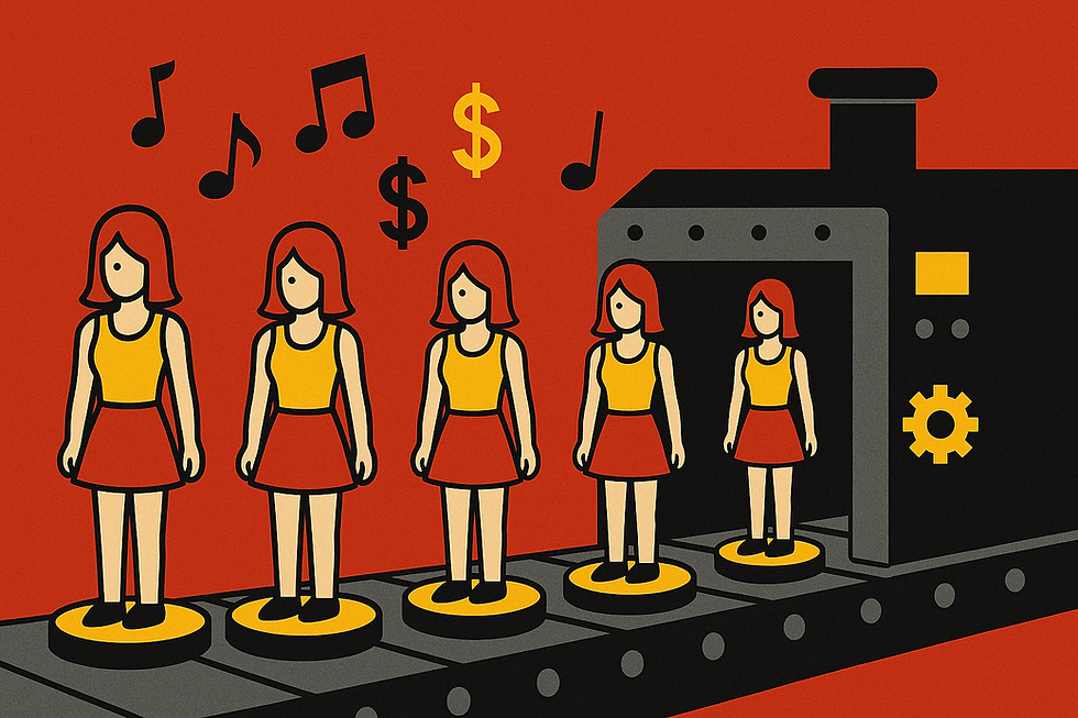 A massificação da música pela indústria. - Imagem gerada por Inteligência Artificial.