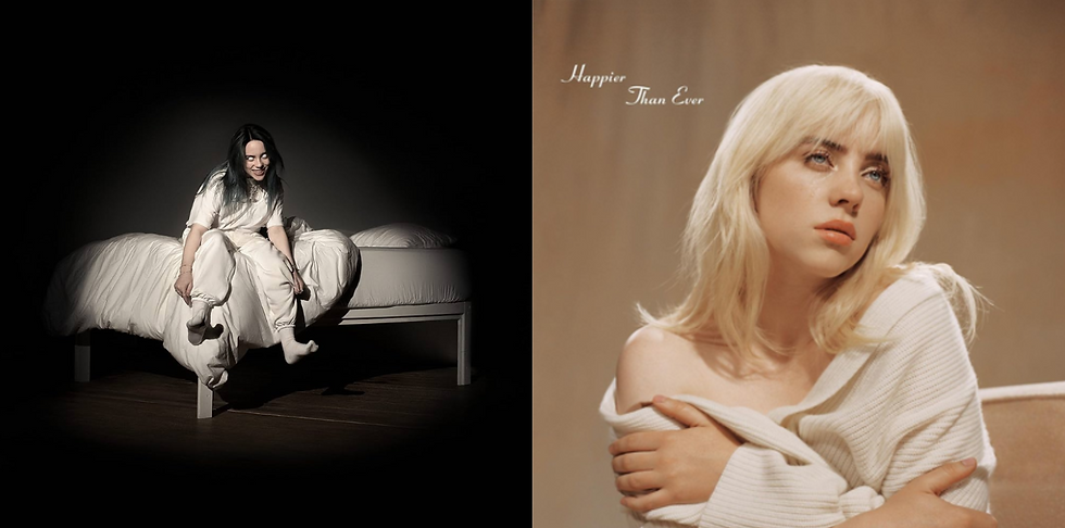 Capas dos discos When We All Fall Asleep, Where Do We Go? e Happier Than Ever de Billie Eilish – Imagens: Reprodução/Instagram/billieeilish