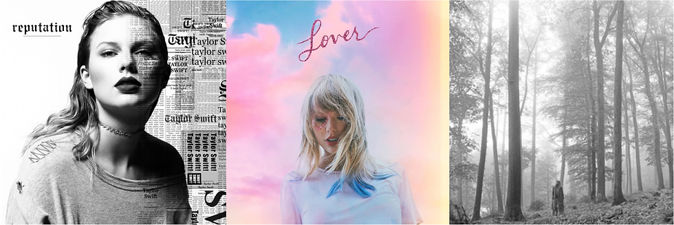 Capa dos discos 'Reputation', ‘Lover’ e ‘folklore’ de Taylor Swift - Imagens: Reprodução/Instagram/TaylorSwift