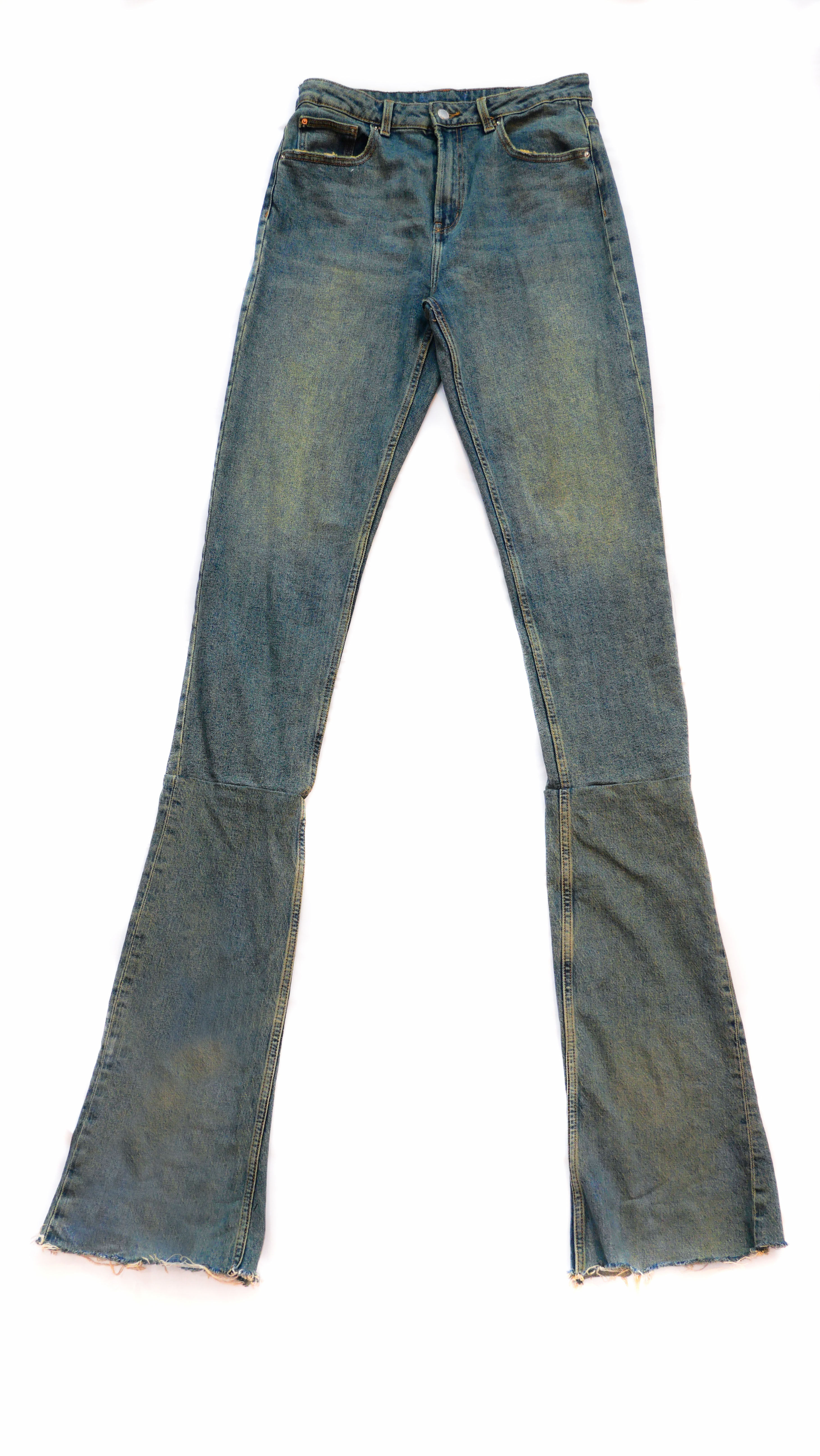 008 SUIGENERIS YELLOW TINT STACKED DENIM JEANS