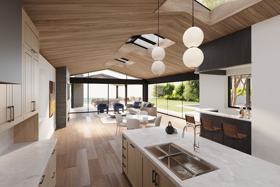 Interior view of a kitchen and living room of a home located in Palos Verdes Estates