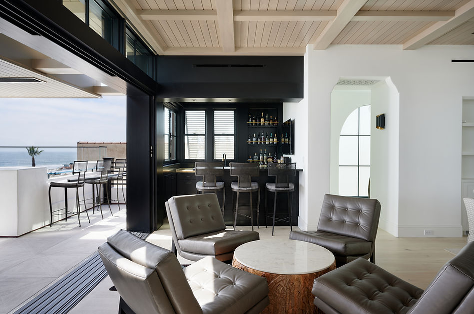 Indoor and outdoor bar area of a Hermosa Beach seaside home