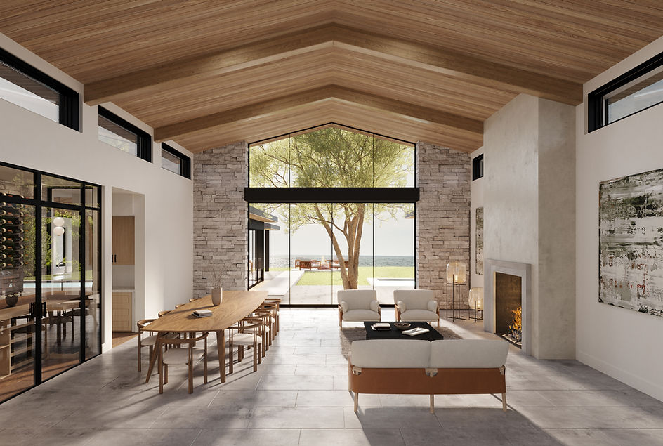 An interior view of a tall living space located in Palos Verdes Estates