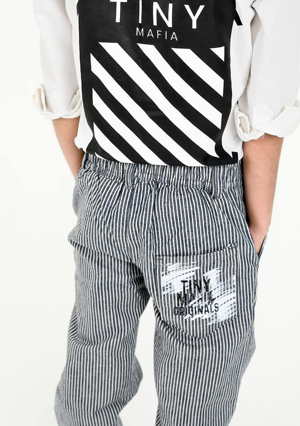 Thumbnail: The Pinstripe Cool Kid Pants - Western-inspired Pinstripe Denim Pants