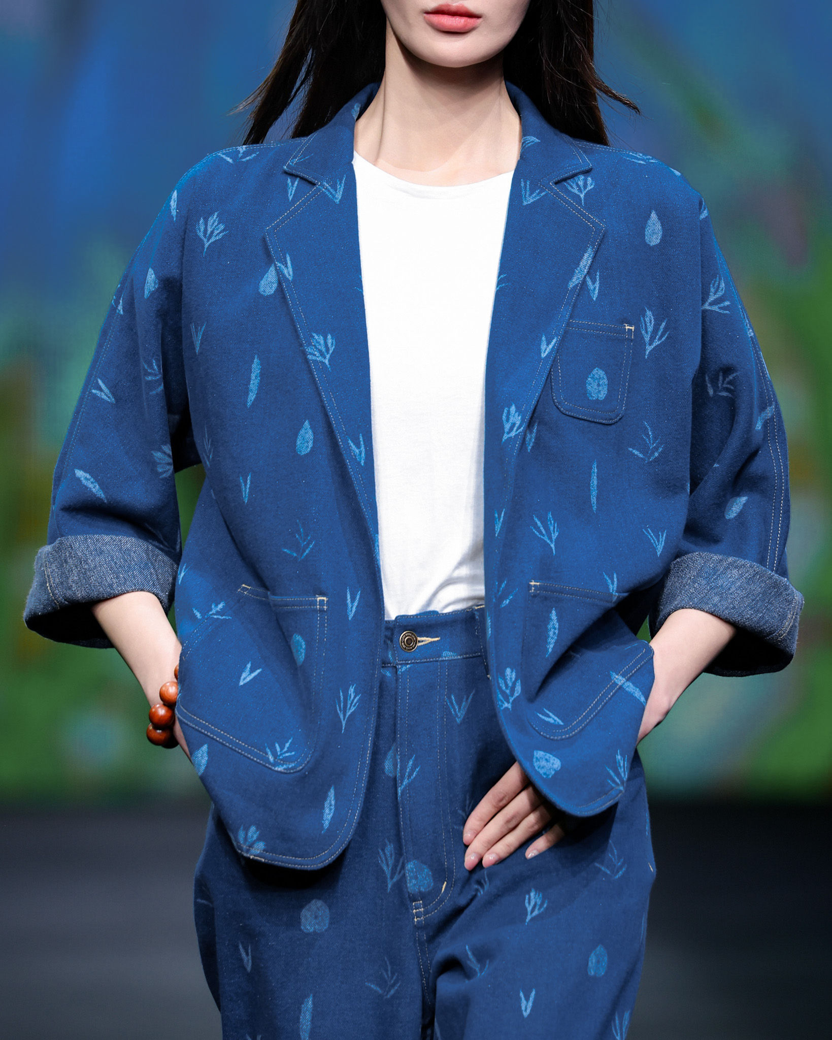 Botanic Print Blue Denim Kimono
