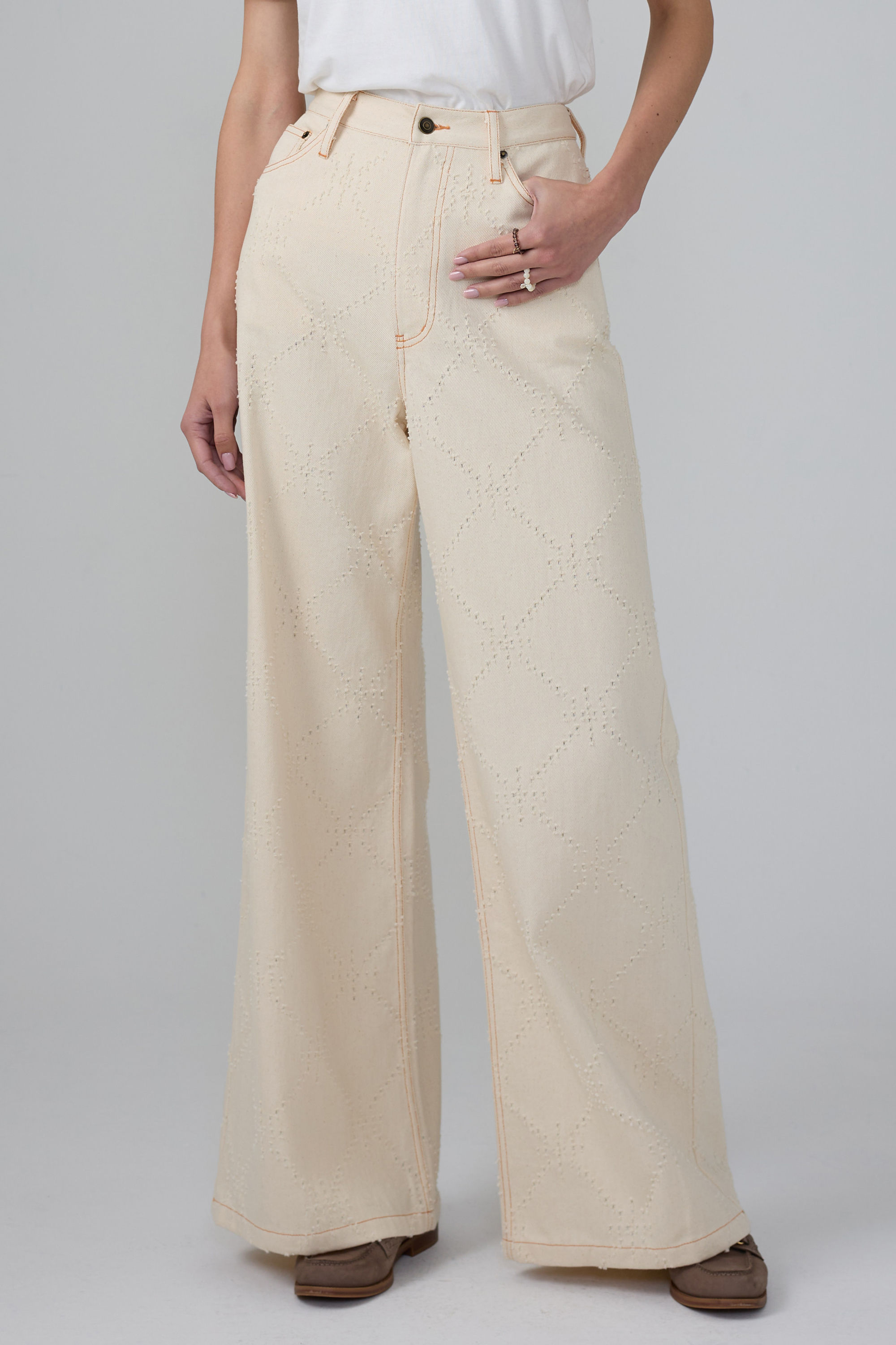 Art of Mending Texture Ecru Denim Jeans