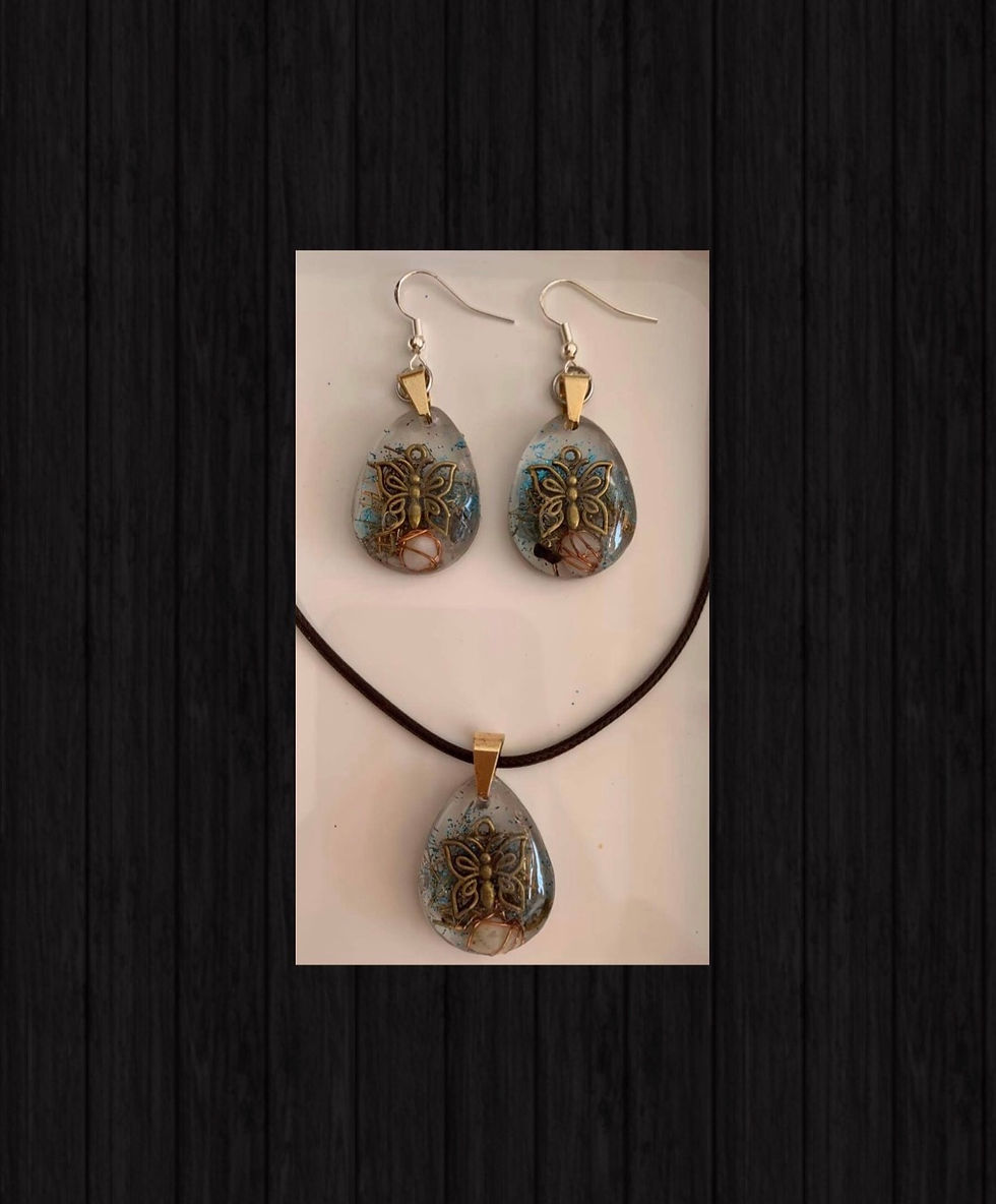 Thumbnail: Orgonite Set Earrings/Necklace Leather