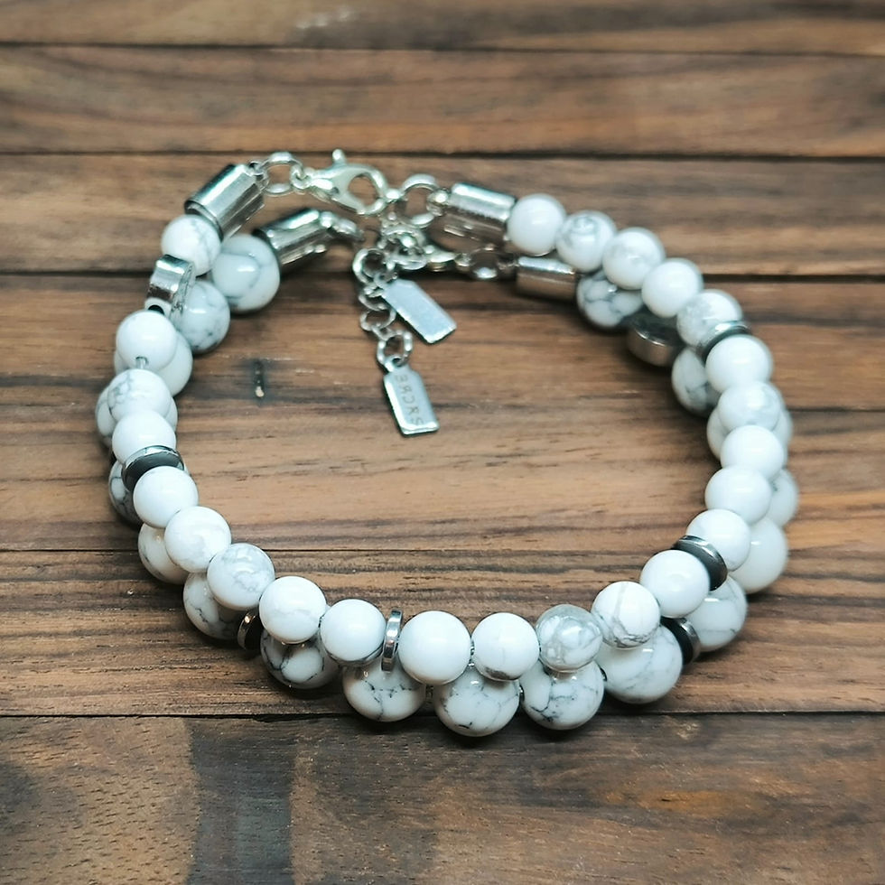 Miniature : Duo Bracelets Howlite blanche marbrée
