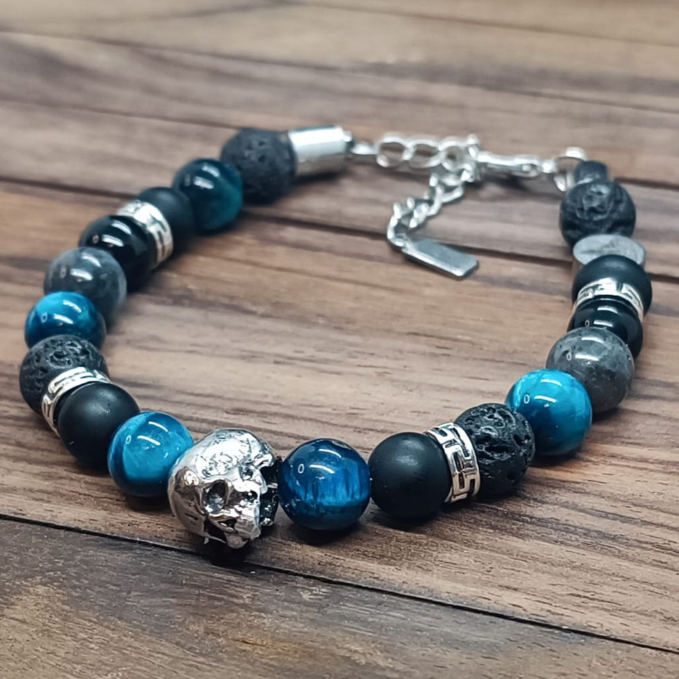 Miniature : Bracelet Skull Oeil de tigre bleu 8mm