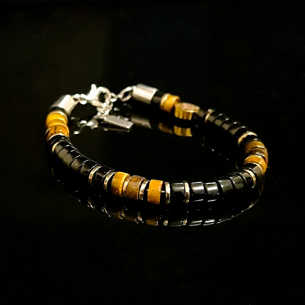Miniature : Bracelet Heishi Oeil de tigre et onyx brillant