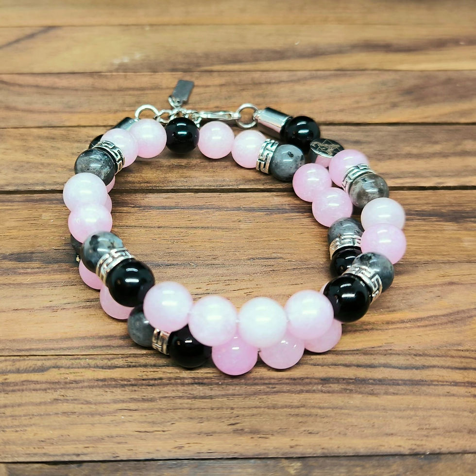 Miniature : Bracelet double Kunzite, Larvikite  et Onyx brillant