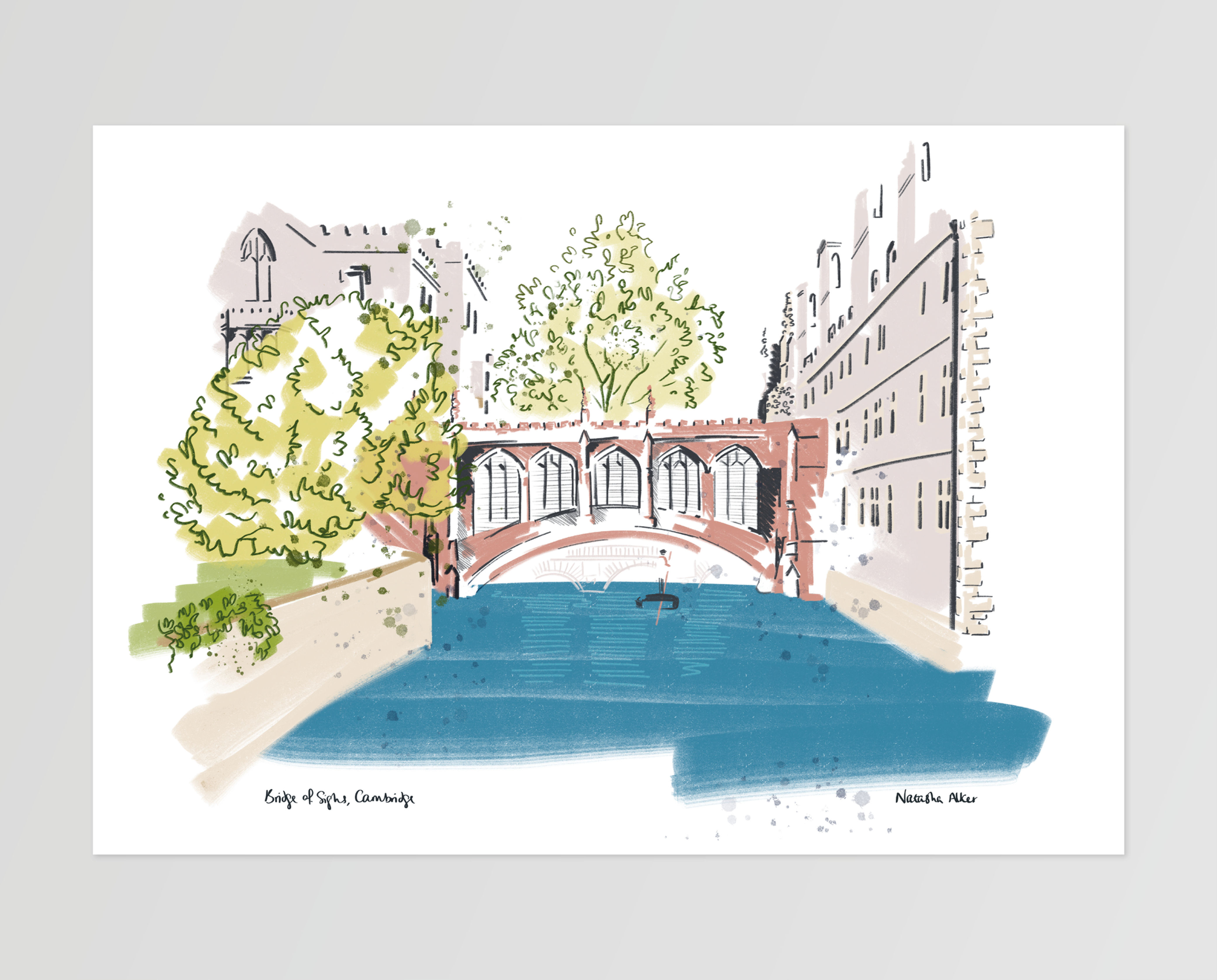 Bridge of Sighs, St John's College, Cambridge University, Sketch Print