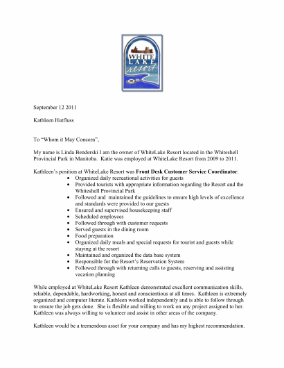 WhiteLakeResortLetterofReference