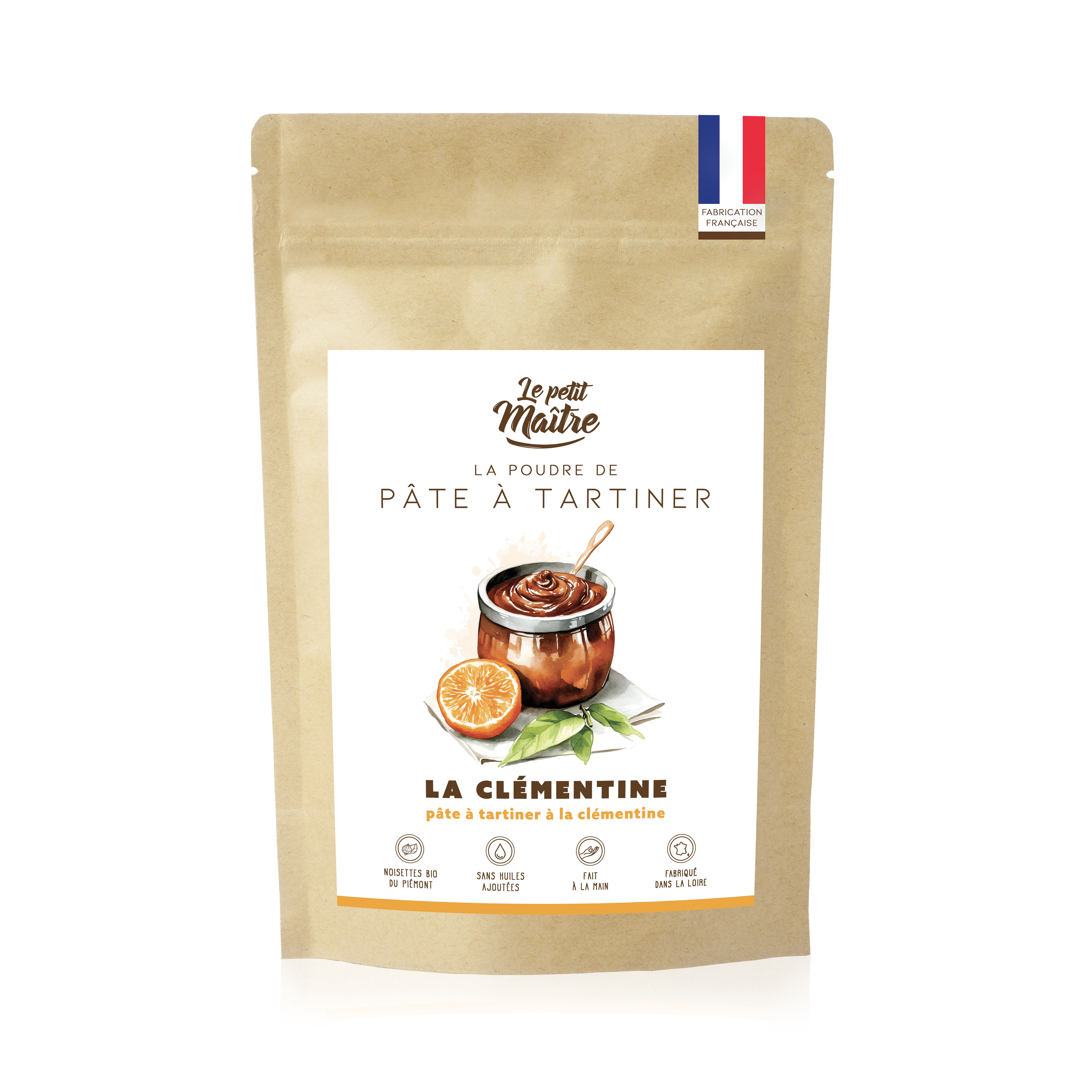 Sachet de pâte à tartiner à la noisette bio du Piémont et clémentine